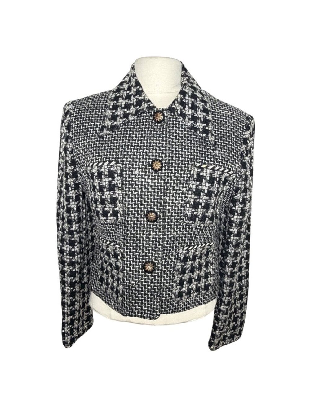 Vintage Componix Black White Herringbone Tweed Jacket Womens 10 Made In USA